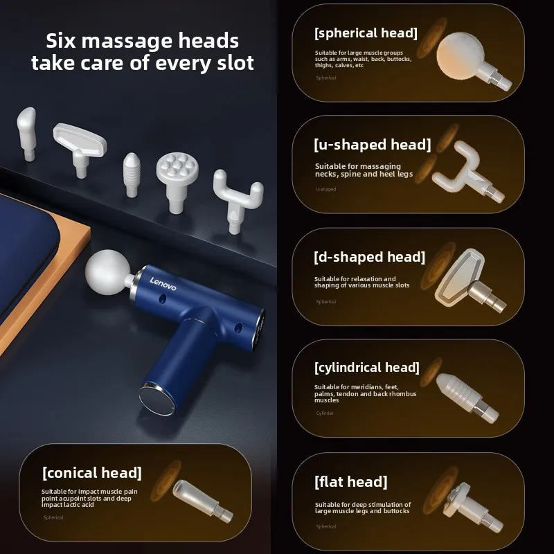 Genuine Lenovo Fascia Gun Brushless Motor Professional 6heads Massager Suitable for Deep Muscle Relaxation Relieve Fatigue Gifts