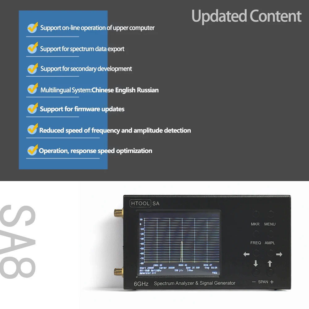 New SA Spectrum Analyzer with Built-in 35MHz-6.2 Near-field Probe HT5 Black Mini Logarithmic Periodic Antenna 1300MHz-10GHz
