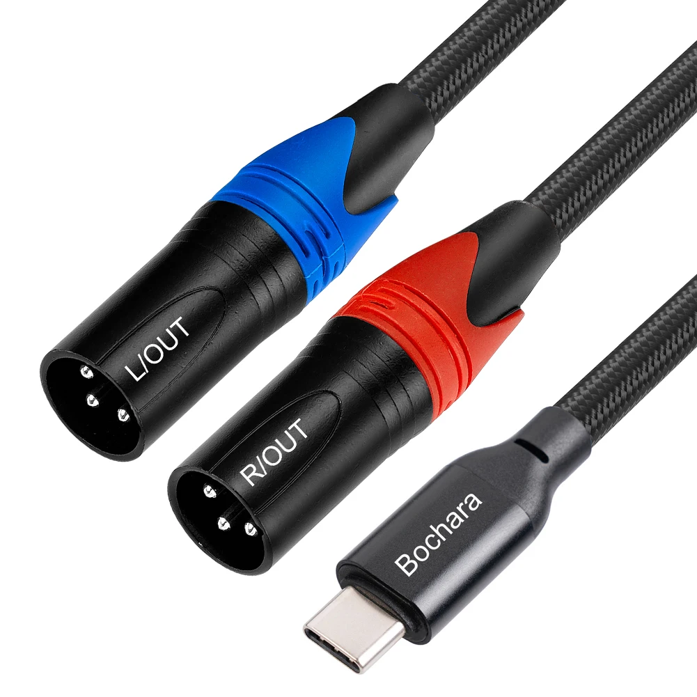 Bochara Premium Braided Dual XLR Male Audio Cable with Built-in Chipset and Enhanced Shielding