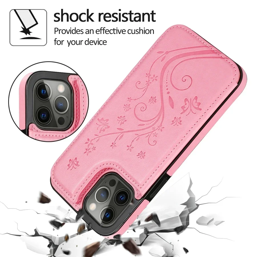 Wallet Butterfly Embossing Slot Magnetic Flip Leather Case For iPhone 16e 16 Pro Max 15 14 13 12 11 SE 2 X XR XS 8 7 Plus Cover 6