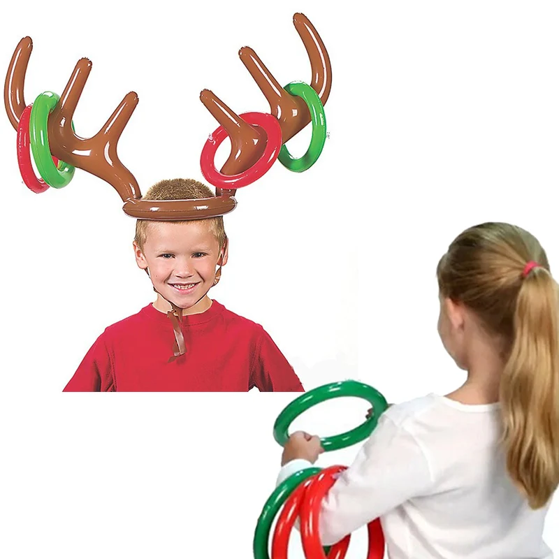 Gioco di lancio dell'anello di corna di renna gonfiabile per bambini giochi di festa di natale divertenti regali per feste di natale giocattoli all'aperto per feste di capodanno
