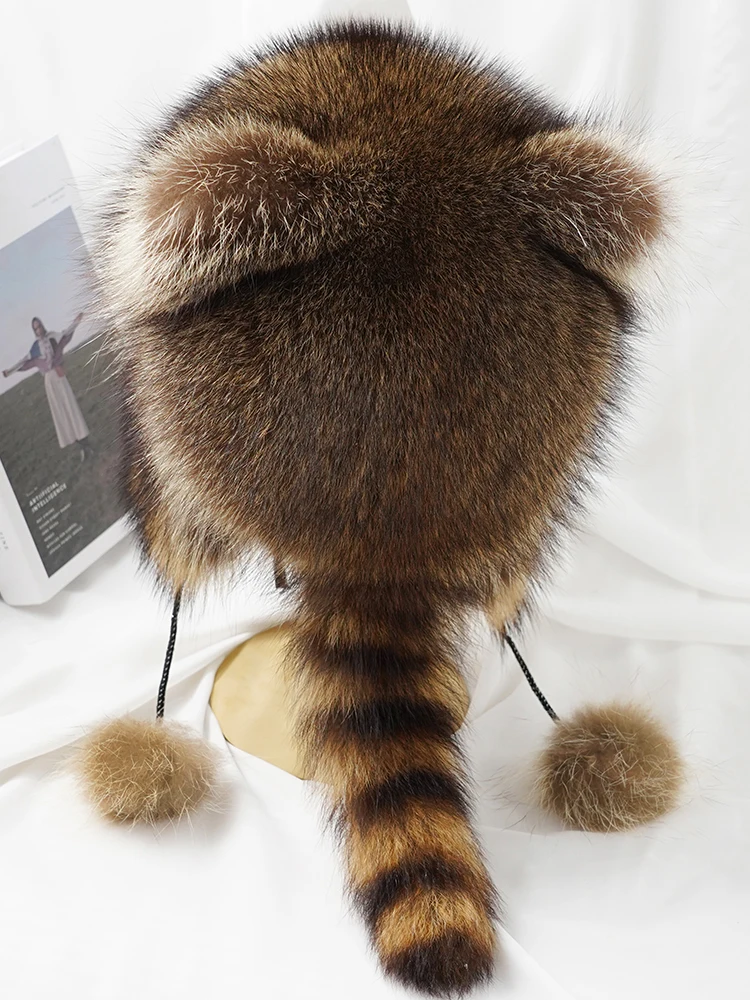 AGE 1-12y Adult Fur Ear Protection Hat Cute Cartoon with Ears Tail Raccoon Fur Hat Warm Unisex Child-parent Hat Adjustable Size 3pc kawaii christmas eve wish card creative mini christmas card cute child christmas day blessing message with envelope card