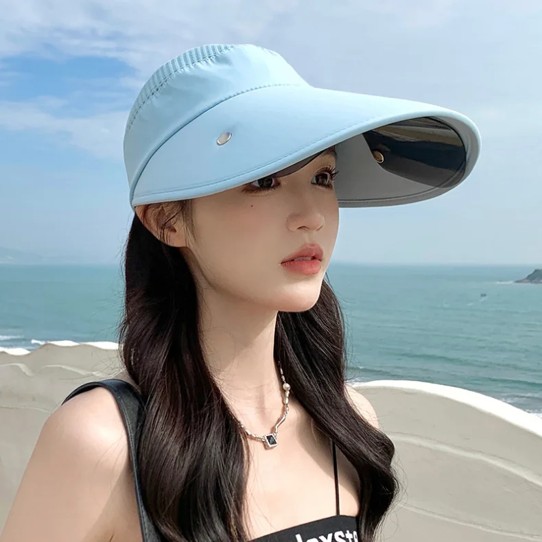 Gran oferta de sombrero de verano para mujer, con gafas de sol, de 13 cm, de ala grande, transpirable, para exteriores, con parte superior vacía, con cinta mágica ajustable, para viajes y playa_voghion.com