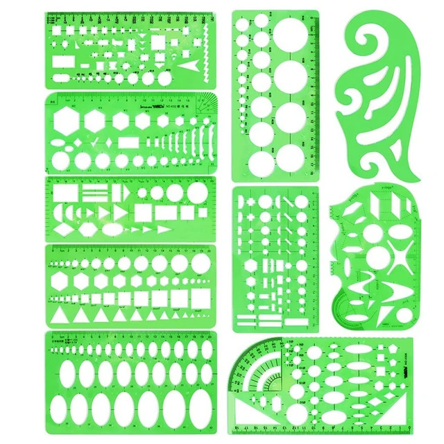 6 Pieces Geometric Drafting Templates Green Geometric Templates Ruler  Geometric Shape Plastic Templates With Circles Circle And Oval Template For  Offi