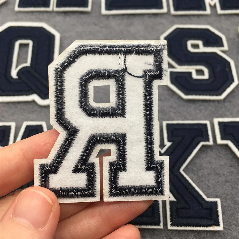 Navy Blue Embroidered Alphabet Iron-On Patches for Clothing and Accessories