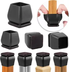 8PCS Chair Leg Floor Protectors with Thick Felt Pads and Silicone Wrap (M(20 - 28mm) Black)