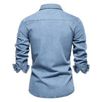 Chemise en Denim délavé à manches longues pour hommes, nouveau Style décontracté, couleur unie, 100% coton, pour le printemps et l'automne, taille européenne 5
