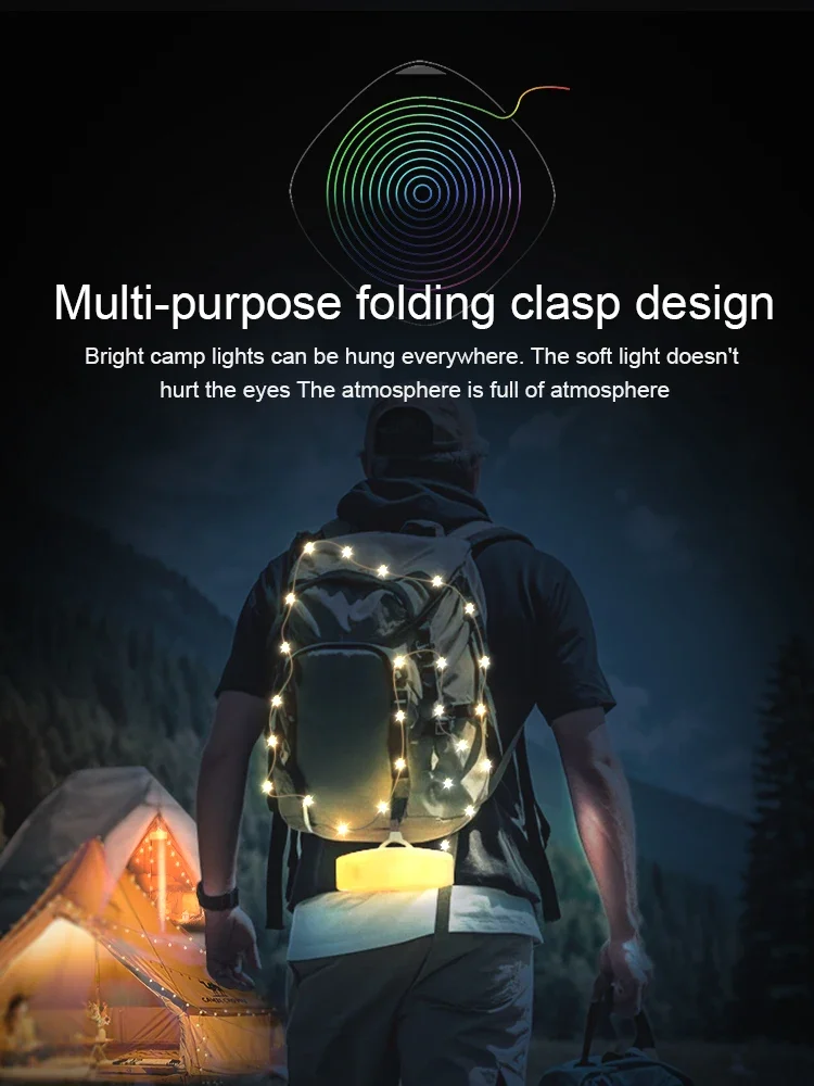Rechargeable USB LED Camping String Light 8 Modes DIY Waterproof Portable Tent Light for Outdoor Hiking Courtyard Decoration
