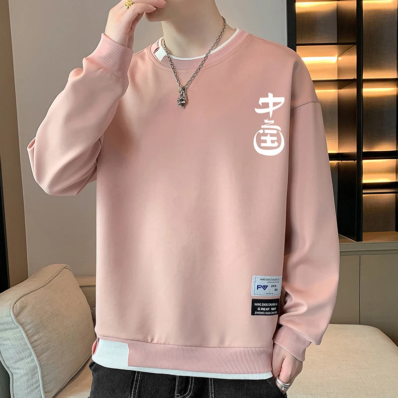 Spring Autumn Elegant Fashion Harajuku Slim Fit Ropa Hombre Loose Casual All Match T-shirts O Neck Insert Long Sleeve Sweatshirt