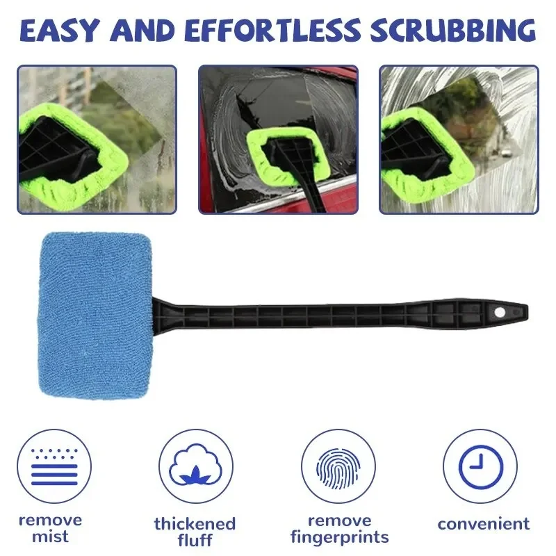 Car Window Cleaner Brush Kit Windshield Cleaning Wash Tool Inside Interior Auto Glass Wiper With Long Handle 3
