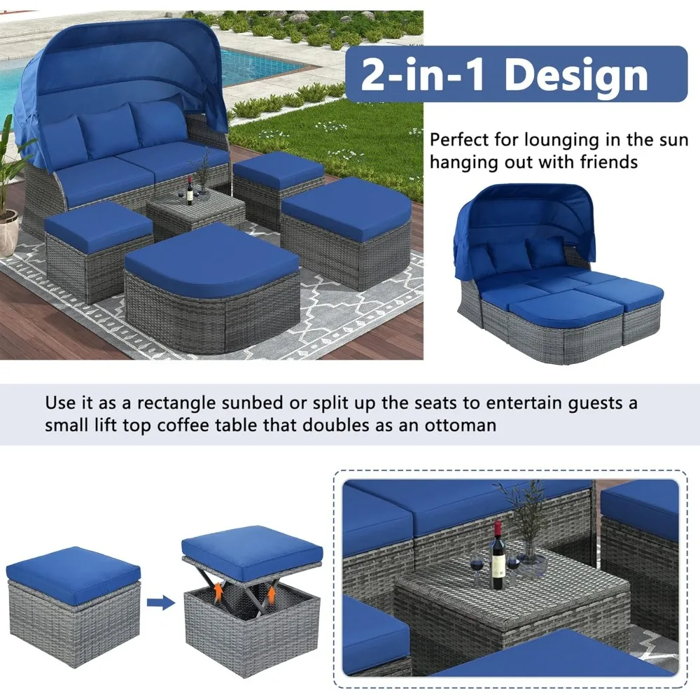 Wicker Patio Furniture Set Daybed 6