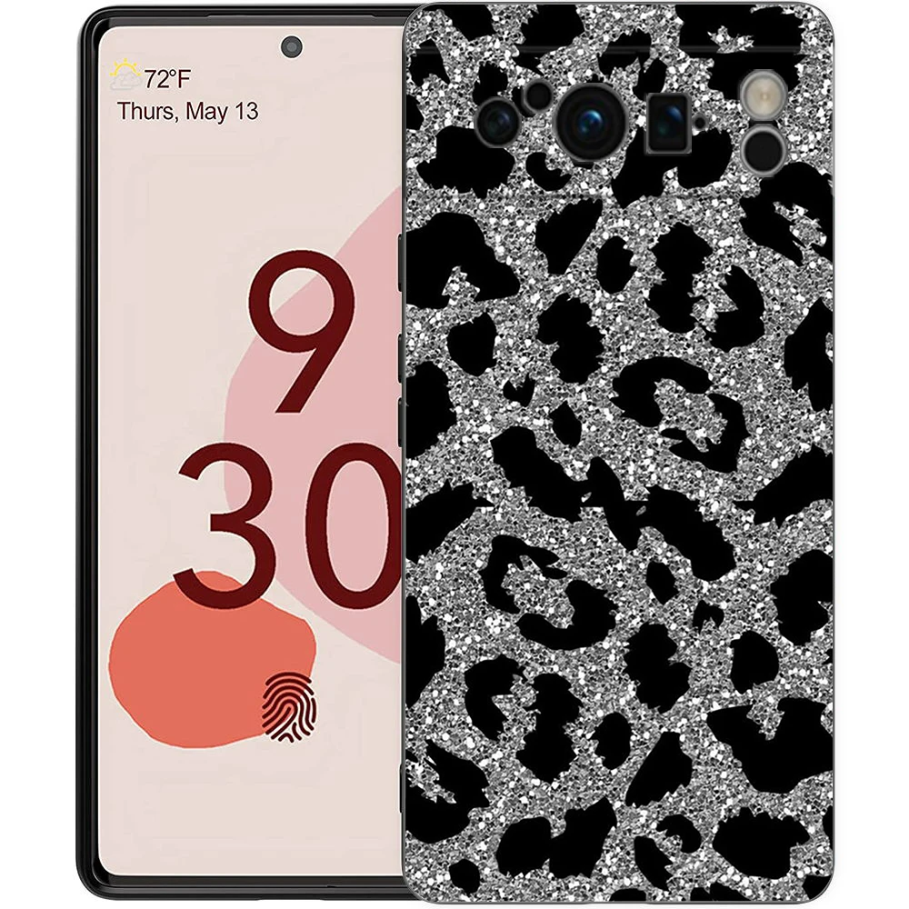 Black Shockproof TPU Phone Case with Fashion Tiger and Leopard Print Design
