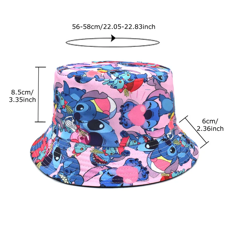 

Disney Stitch Children's Fisherman Hats Cartoon Cartoon Characters Printed Hats for Boys and Girls Sun Basin Hats Travel Gifts
