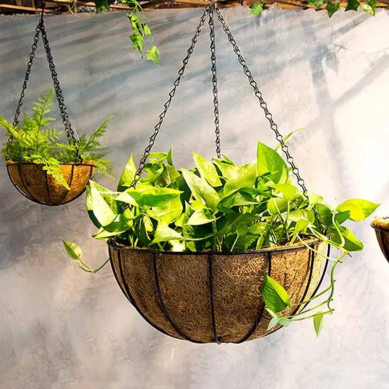 8/10 Inch Round Wire Plant Holder Metal Hanging Basket Coconut Liner Lining Plants Flower Garden Pot for Home Balcony Decoration
