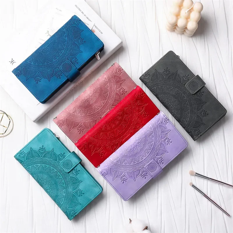 Luxe Zipper Wallet Leather Phone Case with Long Lanyard
