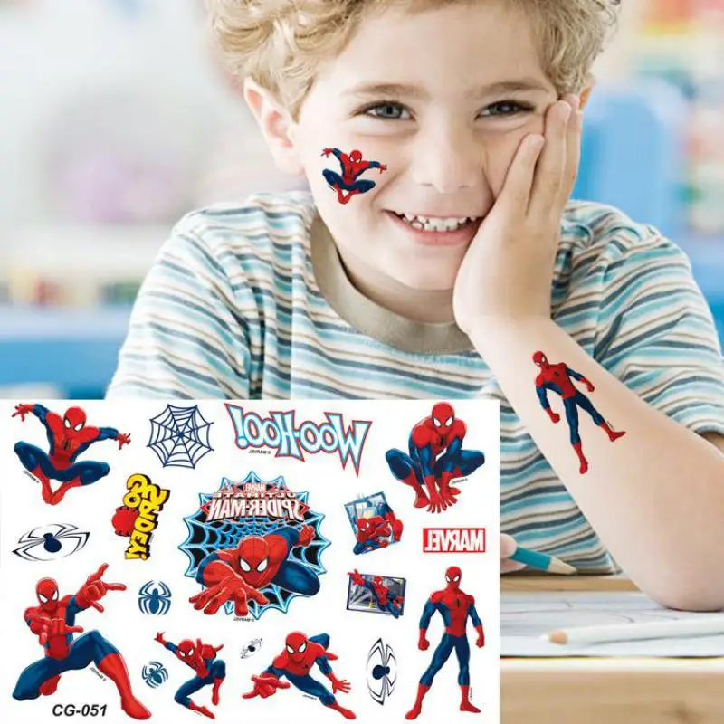 New Marvel Spiderman Tattoo Stickers Anime Spider-Man Cartoon Tattoo Sticker Kids Birthday Party Gifts Body Art Tattoo