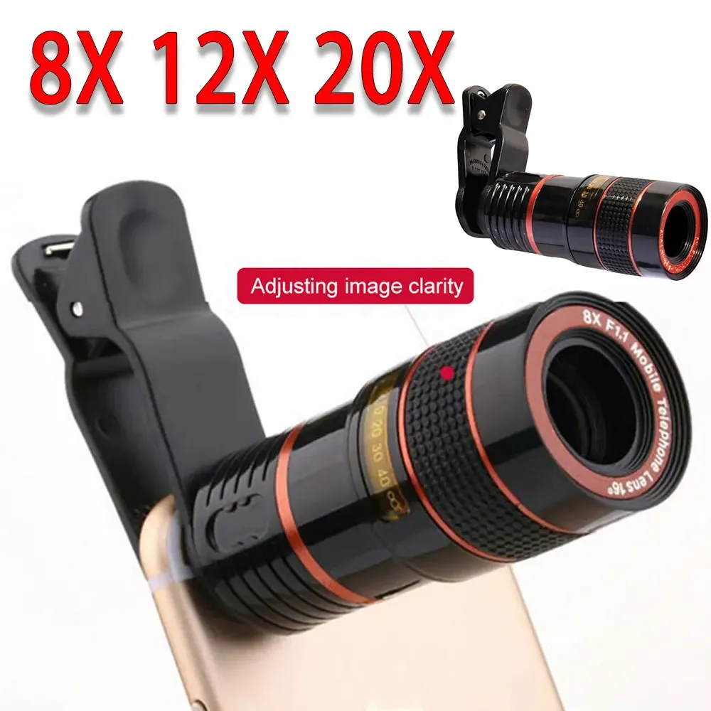 

8x 12X 20X Long Focus Mobile Phone Lens 8x Mobile Phone Telescope Hd Camera Lens External Zoom Special Lens for Camping Watching