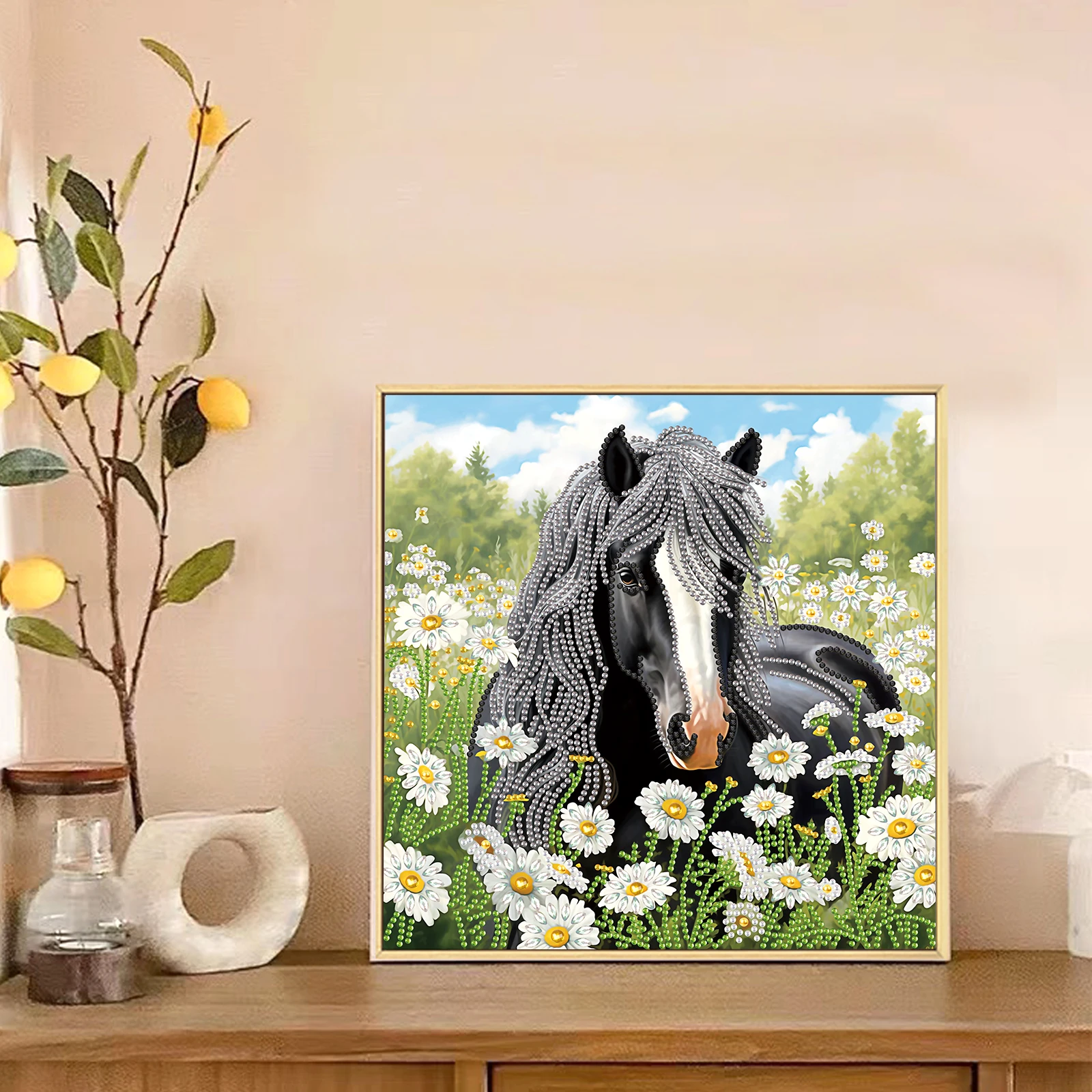 DIY Horse and Flower 5D Special Shape Diamond Art Kits for Beginners Diamond Art Painting Kits for Home Wall Decoration Gift