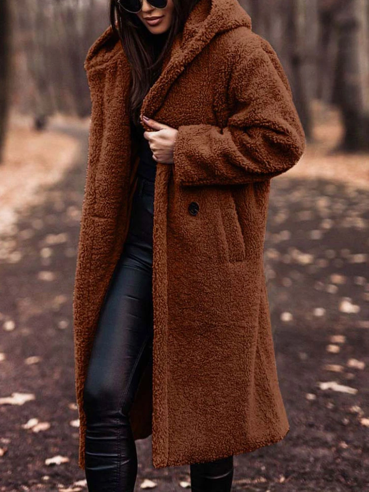 Manteau Long en fausse fourrure pour femme, vêtement d'extérieur chaud en  peluche, automne hiver | AliExpress