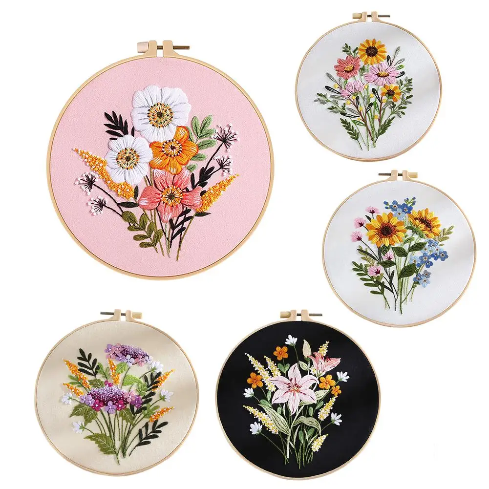 Embroidery Kit for Beginners Adults, Floral Plant Pattern,Cross