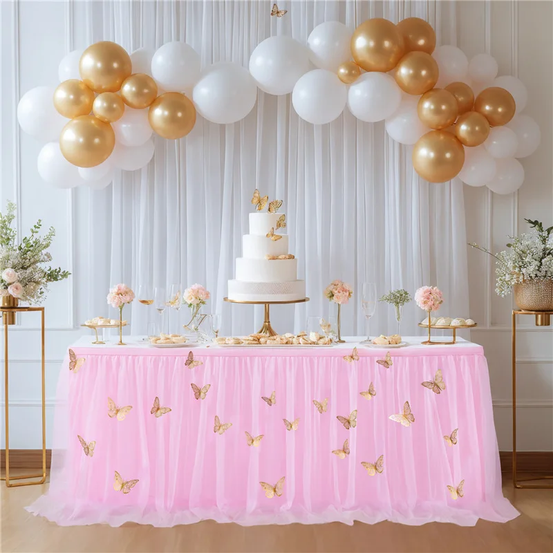 9ft Purple Butterfly Table Skirt for Butterfly Theme Baby Shower Gilrs Tulle Tutu Table Skirt for Birthday Party