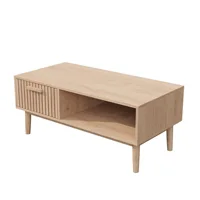 Table basse Fangange, table d'appoint, table de canapé, table de salon, panneau de porte en rotin respirant et pieds hauts, étagères de rangement ouvertes, patins antidérapants, pieds en bois massif, couleur bois naturel 8