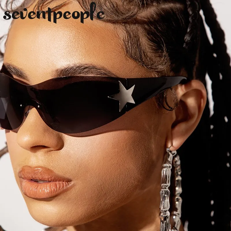 One-piece Rimless Pentagram Sunglasses Y2k Gradient Wrap Around Glasses  Punk Driving Eyewear - Temu