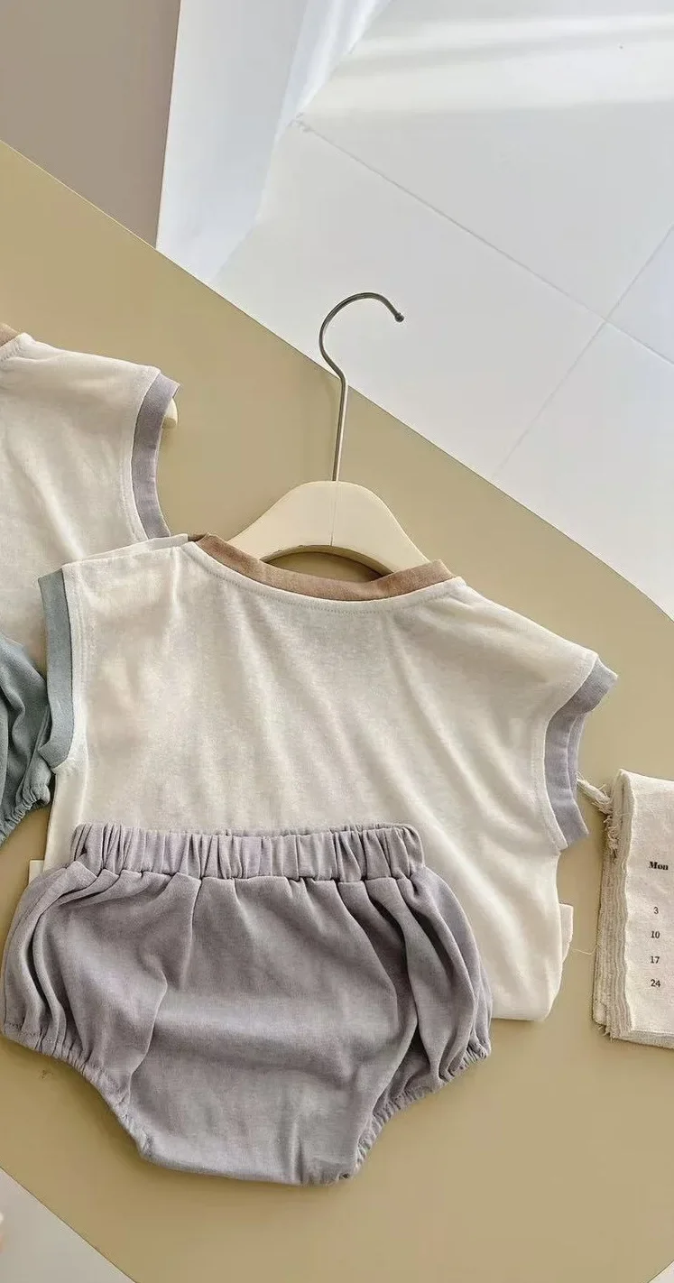 Description Picture 6 of itemKorean Version Ins Children's Cartoon Pattern Vest Sleeveless Set Jumpsuit Summer 2-piece Set Refreshing Breathable Cotton Cover