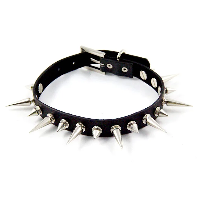 Black Leather Choker Necklace Punk Rock Gothic Torques Fashion Leather Stud Adjustable Spike Buckle Necklace Jewelry