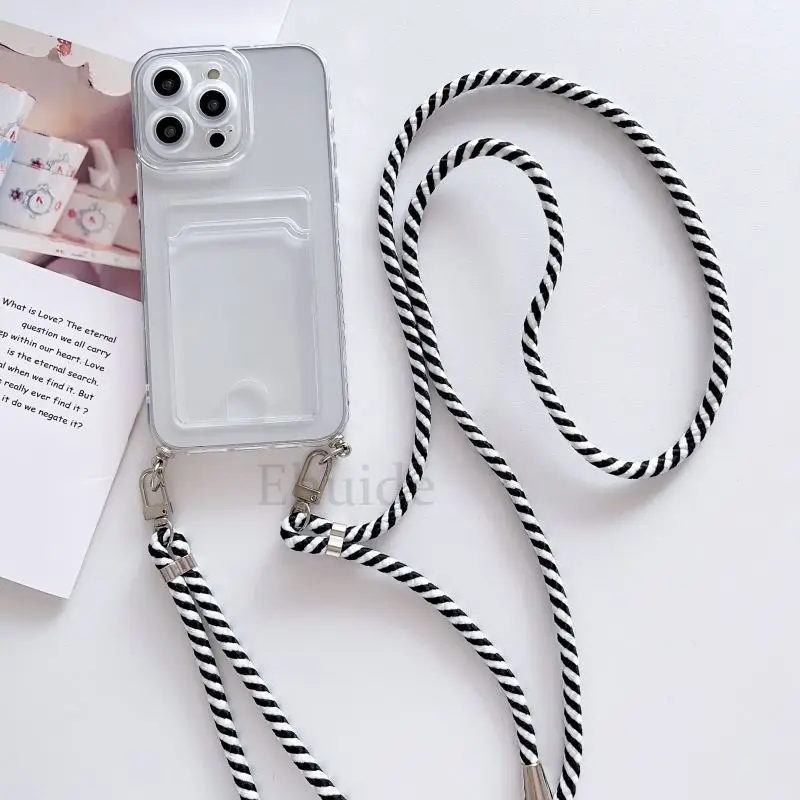 Transparent Crossbody Strap Phone Case with Card Wallet Cover