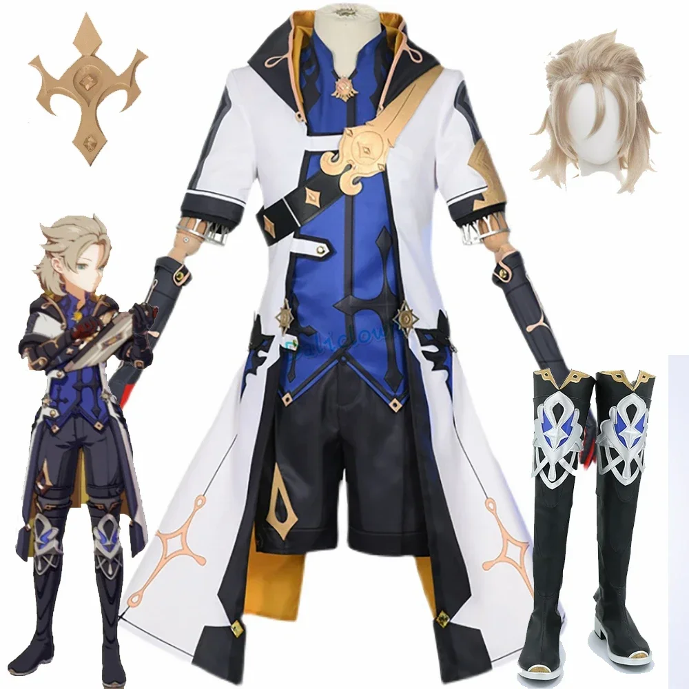 

Anime Genshin Impact Costume Albedo Cosplay Halloween Party Game Clothes Wig Shoes Jacket Suit