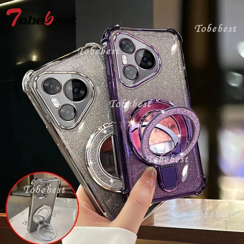 Glitter Plating Mirror Magnetic Phone Holder Bracelet Case Cover
