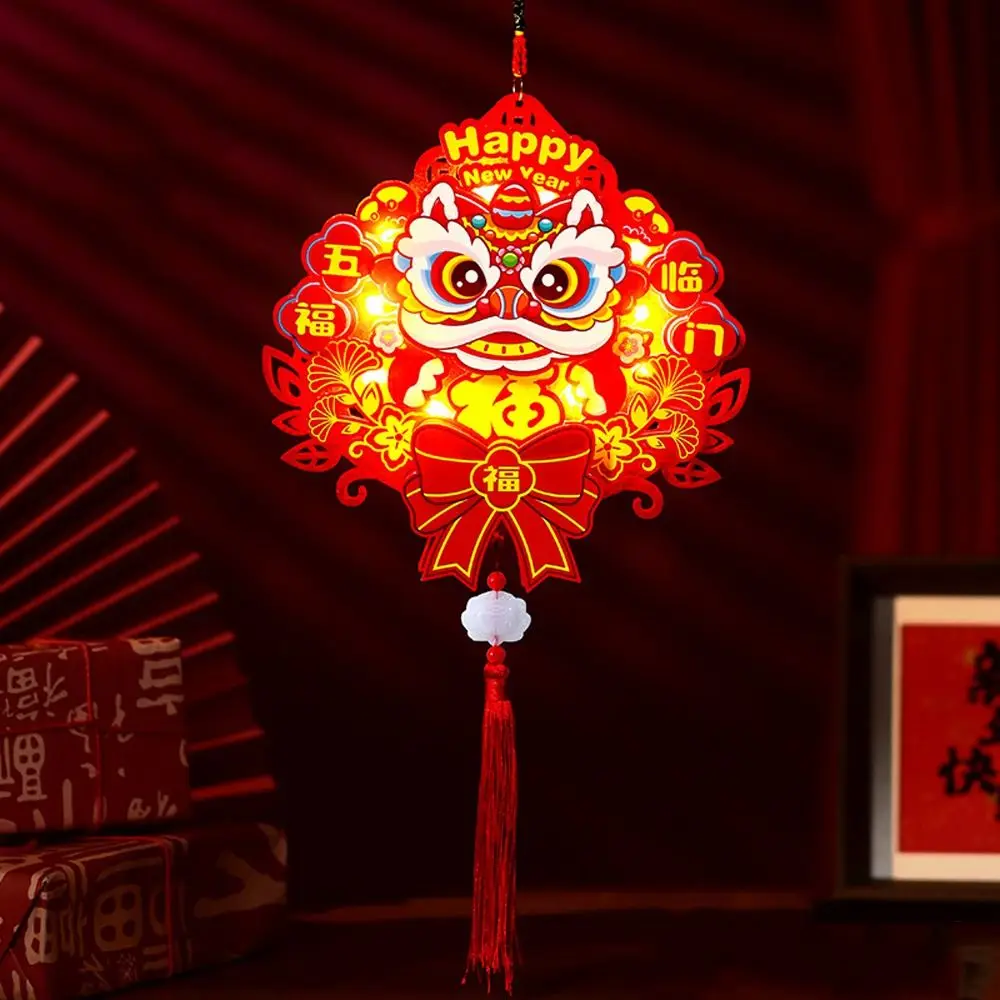 Blessing Fu Character Pendant Traditional DIY Cartoon New Year Lucky Pendant with Light String Handmade Wall Hanging Ornament