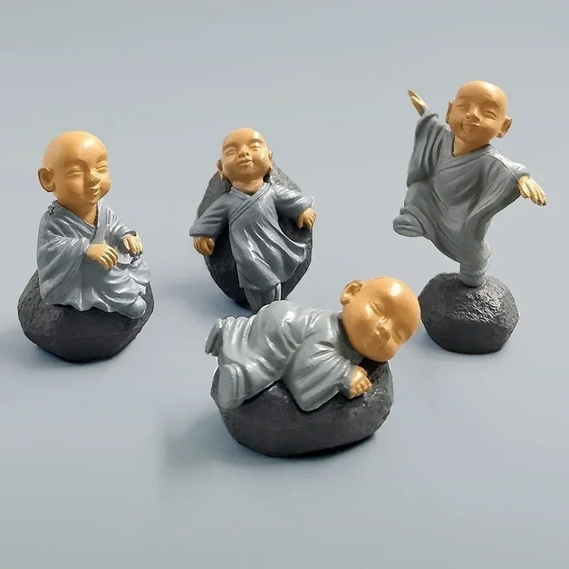 Furniture Resin Crafts Figurines Garden Decoration 4 Pieces Chinese Buddhist Monk Miniature Bonsai Garden Home Decor Accessories