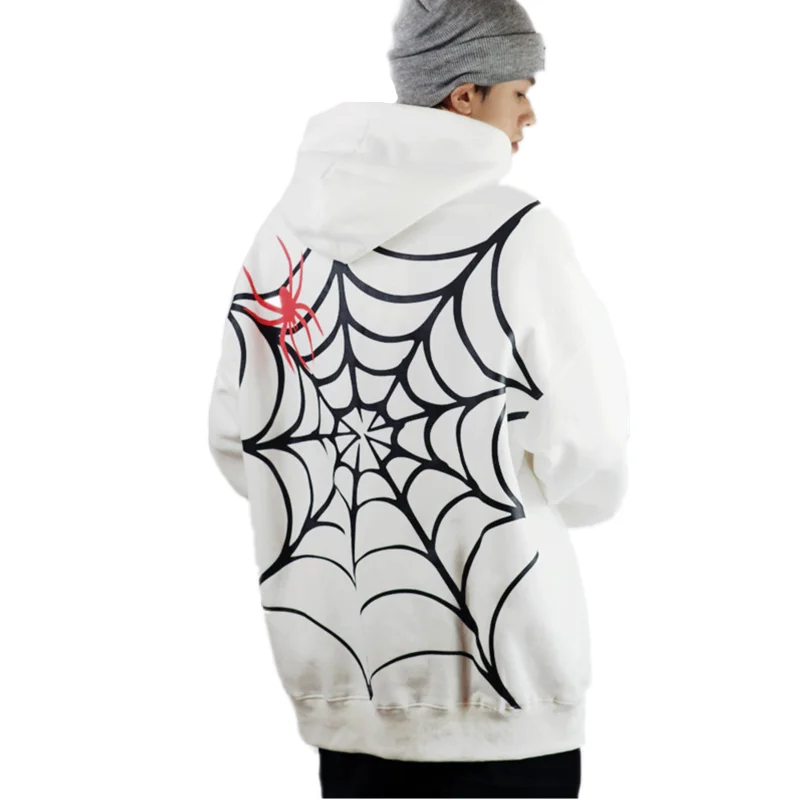 

Autumn Winter Men Thicken Hoodies Gothic Spider Web Oversized Long Sleeve Hooded Sweatshirts Unisex Matching Hip Hop Streetwear