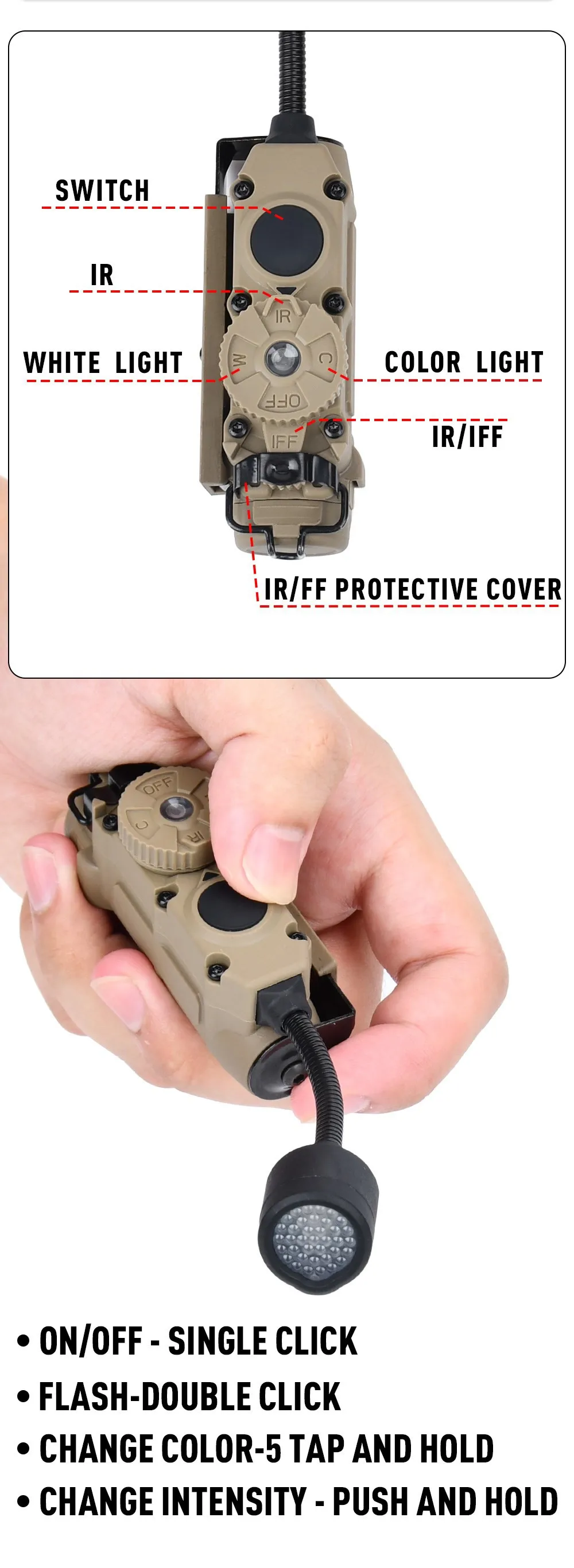 Description Picture 4 of itemWADSN Sidewinder Head Helmet Strobe Light White Red Blue Green IR Lights LED Strobe IFF Outdoor Hunting Auxiliary Scout Lamp
