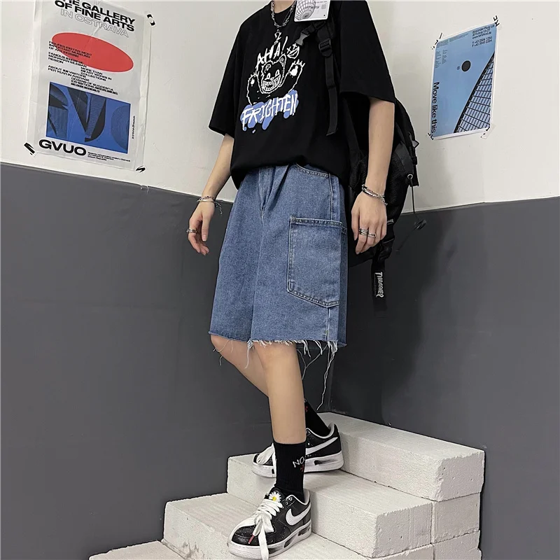 Women Denim Shorts Big Pocket Y2K High Waist Loose Blue Jeans Shorts 2022 Casual Solid Harajuku Short Pants Female Ropa Mujer maternity shorts