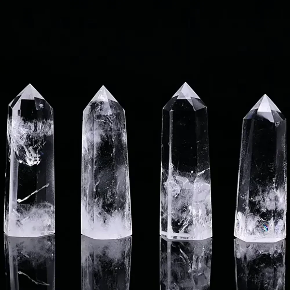 

Clear Quartz Column 1PC Natural Transparency White Crystal Point Healing Stone Hexagonal Obelisk 50-80mm Wand Stone Room Decor