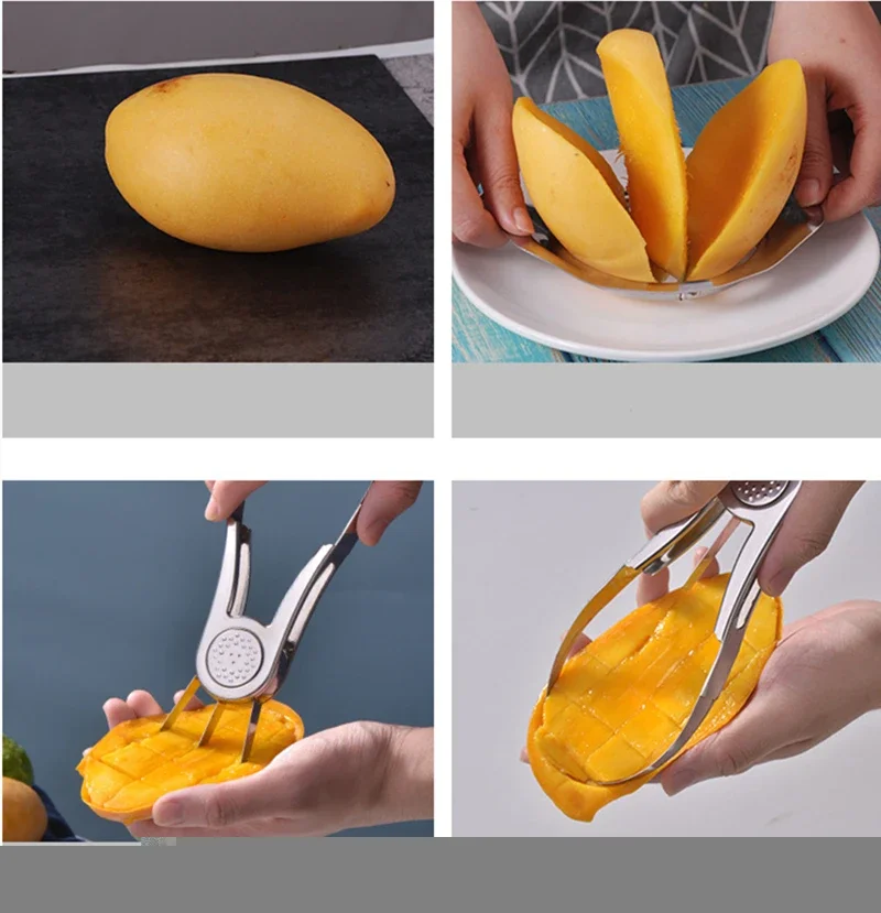 Fruit Cutter 1PC Mango Peeling Separator Stainless Steel Peeler Manual Golden Mango Slicer Fruit Cubes Cutter Pawpaw Digging Kitchen Gadgets