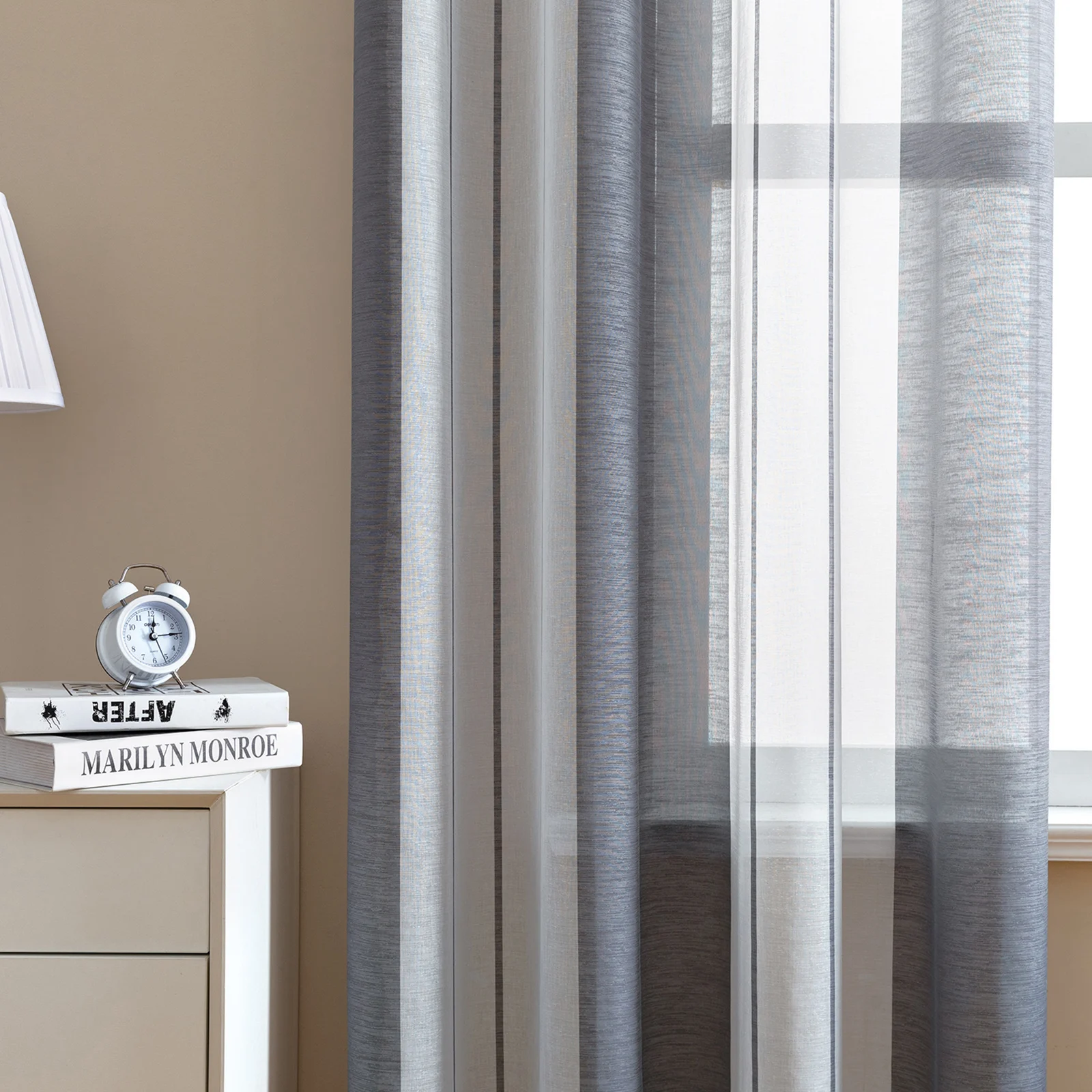 Striped Sheer Curtains | Soft Voile Fabric Semi Sheer Drapes - Eyelet Panels for Office & Home