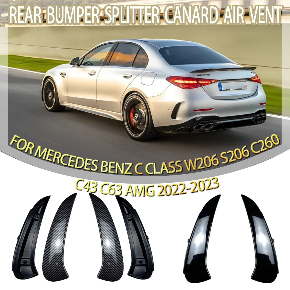 LIRU Gloss Black ABS Rear Bumper Diffuser Side Spoiler | For Mercedes C-Class W205 Sedan 2015-2021 | 2-Piece Set
