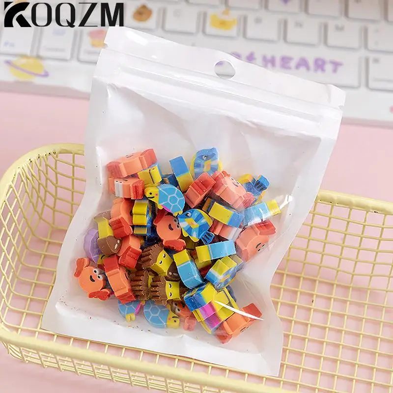 Kawaii Eraser Creative Cartoon Mini Pencil Eraser Animal Fruit Christmas Children's School Stationery 50pcs/bag