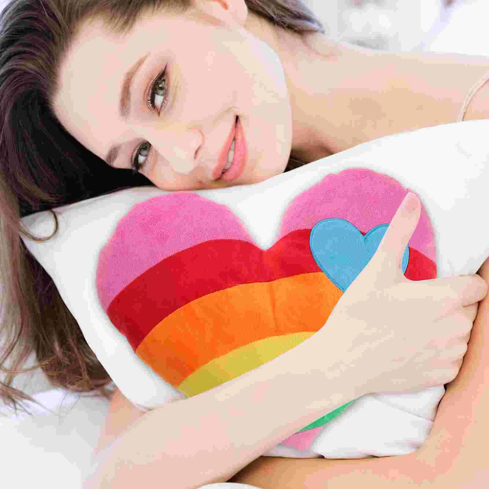 

Heart Throw Pillow Plush Rainbow Throw Pillow Pillow Cushion Creative Gift for Home Store Office Car Use ( Heart )