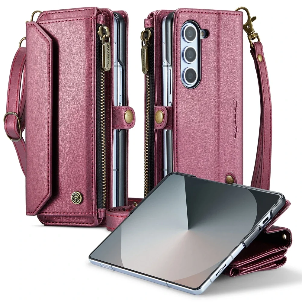 Crossbody Leather Wallet Phone Case with Stand and Shockproof Magsafe Flip Cover, featuring Lanyard Wristband.