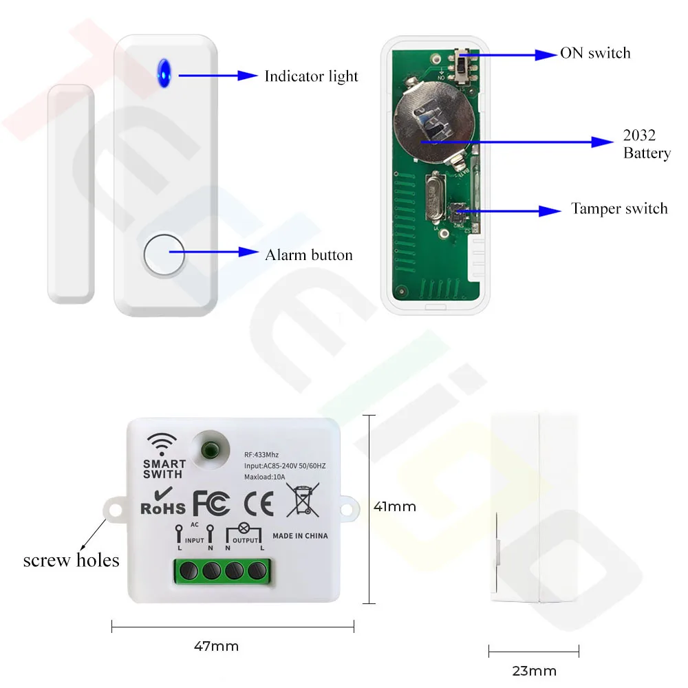 Tedeligo 433MHz Door Window Sensor Switch Wireless Light Switch,110V 220V 10A Relay Remote Control Switch for Home Lamp ON OFF