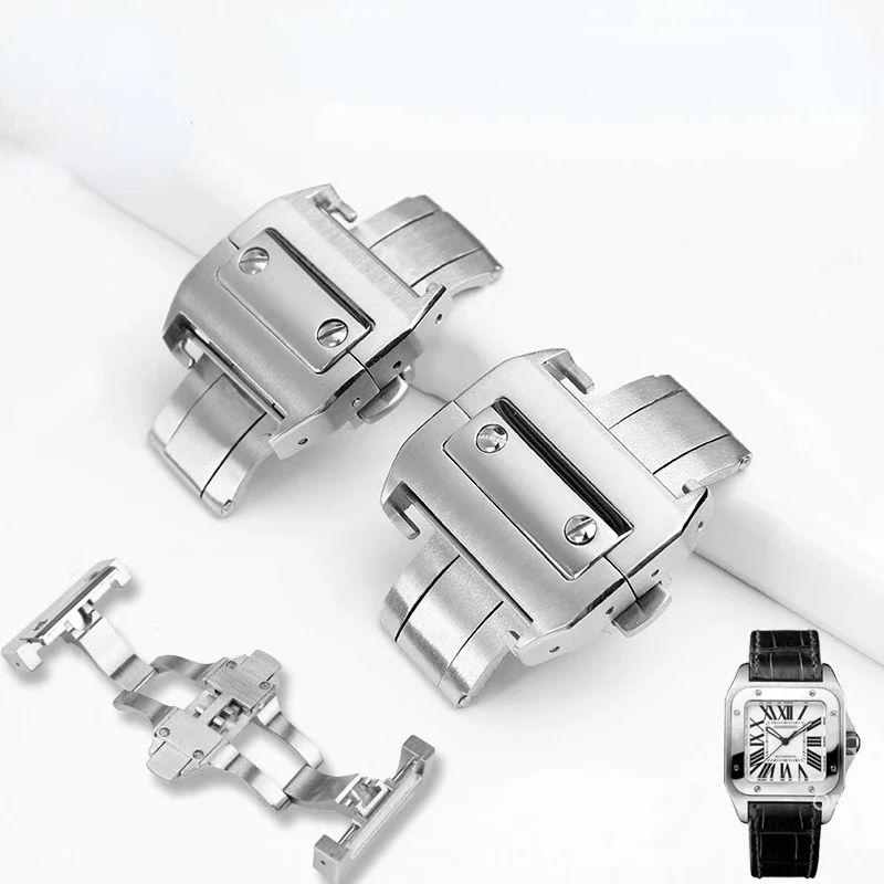 Fibbia Per Cinturino In Acciaio Inossidabile Per Cartier Sandoz Santos 100 Fibbia Pieghevole Per Cintura Chiusura A Farfalla Orologio Santos-Butom 18 