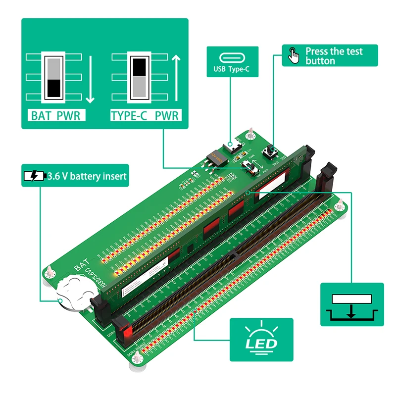 데스크탑 컴퓨터 마더보드 메모리 슬롯 2 개, DDR4 진단 수리 분석기 테스트, DDR4 DIMM 메모리 테스트 카드, LED 테스터 카드 포함