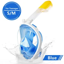 Enhanced Underwater Anti-Fog Full Face Snorkeling Mask (Blue S M Teenager)