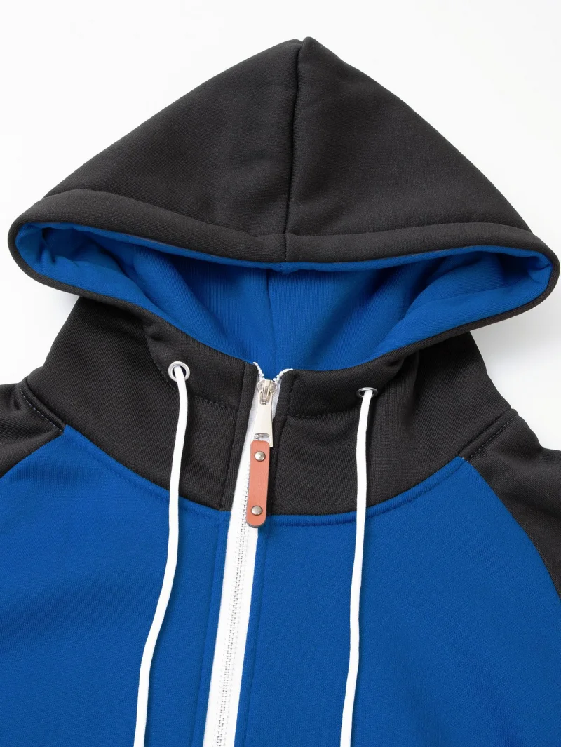 European men's new color blocking fitness and sports men's hoodie, casual style, fashionable color blocking raglan sleeves, card