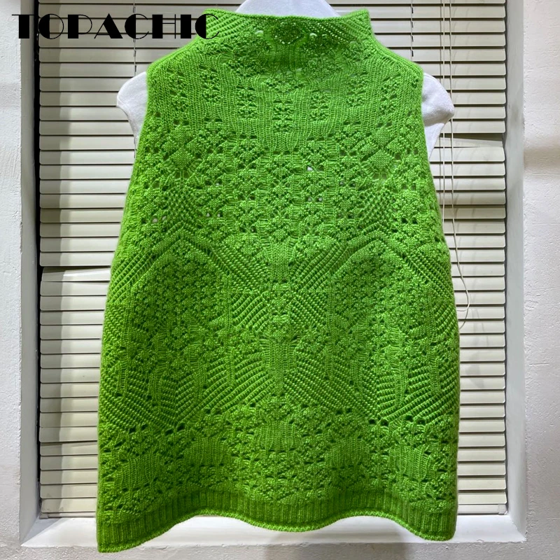 

10.28 TOPACHIC Women's Fashion Turtleneck Sleeveless Hollow Out Cashmere Knitted Pullover Sweater Vest